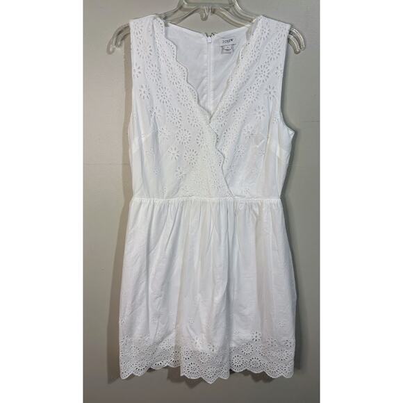 J Crew White Cotton Sleeveless Eyelet Border Dress Size 8 - Picture 1 of 9